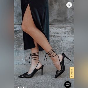 Lulu’s Lenox Black Woven Pointed-Toe Lace-Up Pumps